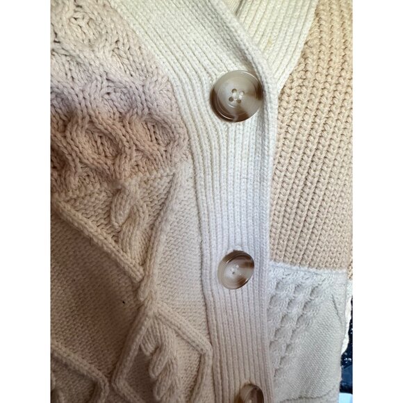 Rails Reese Patchwork Boxy Cable Cardigan- Cream Size M - Picture 6 of 11